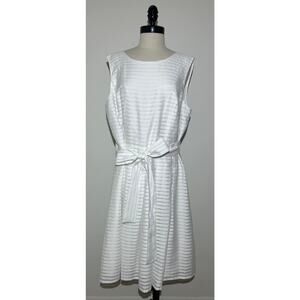 TOMMY HILFIGER White A-line Tank Sleeveless Belted Lined Dress Womens 16